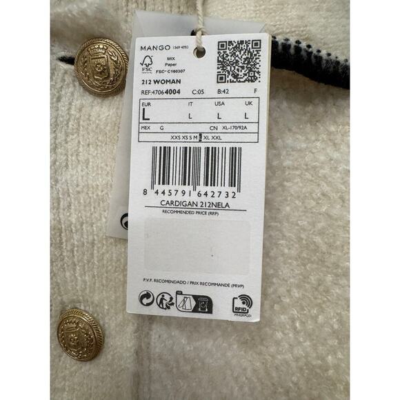 Mango NWT Large Cream/Black Contrast Trim Collared Gold Button Cardigan Sweater - Picture 4 of 7